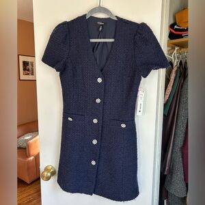 Aqua Navy Dress with Floral Accents